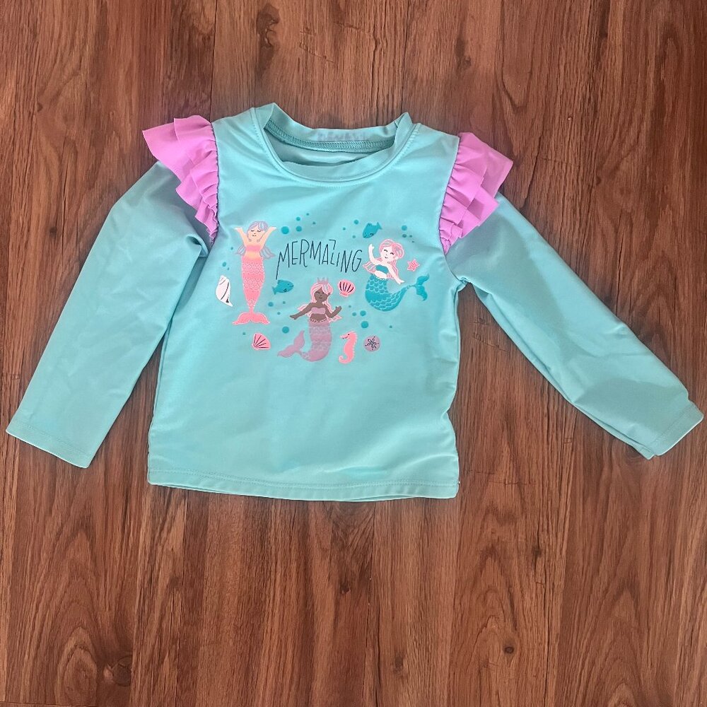 Cat & Jack Toddler Girl Mermaid Long Sleeve Rash Guard Swim Set 2T